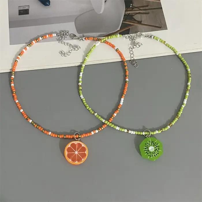 Collier Pendentif Fruits Variés Bohème Perles de Riz Cadeau pour Femme Filles Occasions Spéciales
