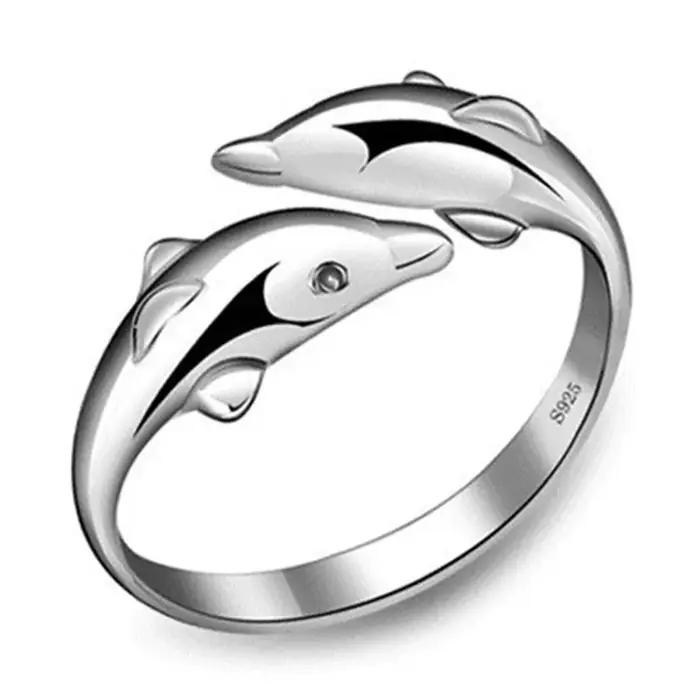 Ensemble de collier et boucles d'oreilles en forme de dauphin en argent Sterling S925, bague et Brac