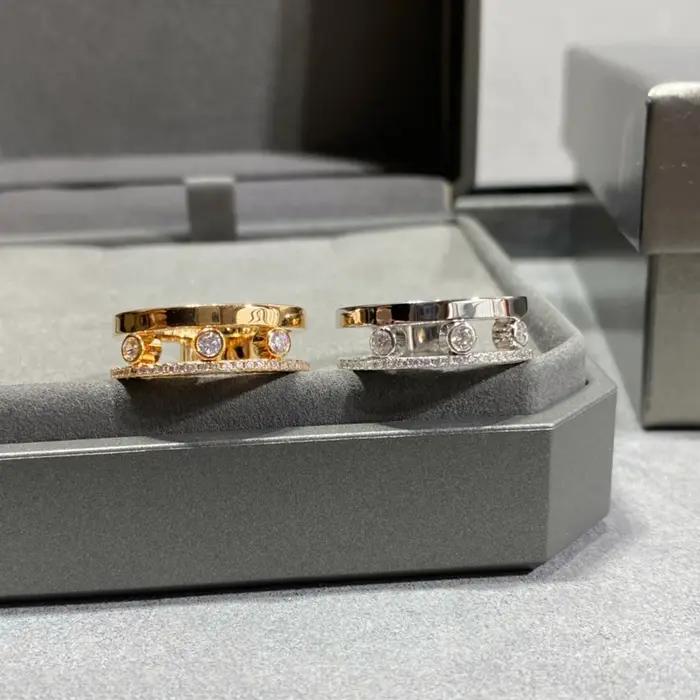 Bague de marque réputée, haute qualité, trois diamants coulissants
