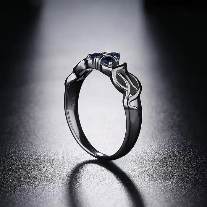 Bague en argent sterling 925 sertie de zircone bleue ethnie Zelda Zora pour engagement et occasions spéciales