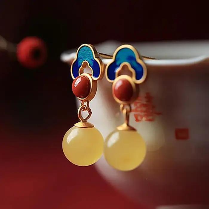 Nouveau design artisanat en or ancien incrusté de calcédoine ronde jaune naturelle haut sens dames participant à des bijoux en argent de fête