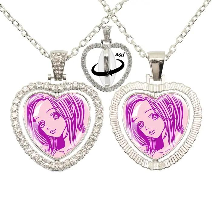 Pendentif Cœur en Verre avec Rotation 360 degrés pour Femmes Occasions Spéciales Colliers Bijoux Mode Cosplay
