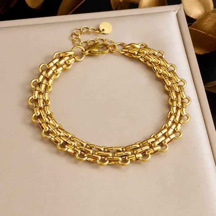 DIEYURO Bracelet Chunky Plaqué Or 18K Style Hip Hop Audacieux pour Femme, Chaîne de Main Épaisse en