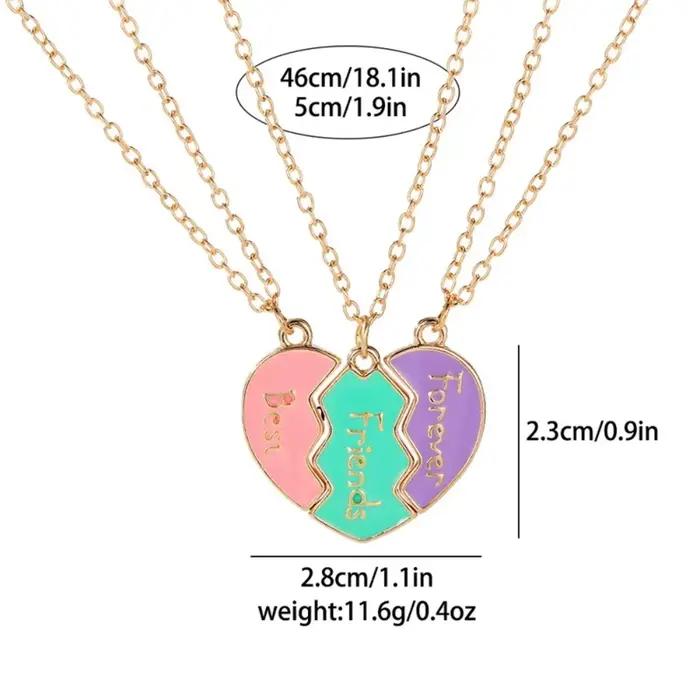 Nouveau 3 pièces/ensemble mignon 3 couleurs coeur cassé couture magnétique meilleur ami collier pour