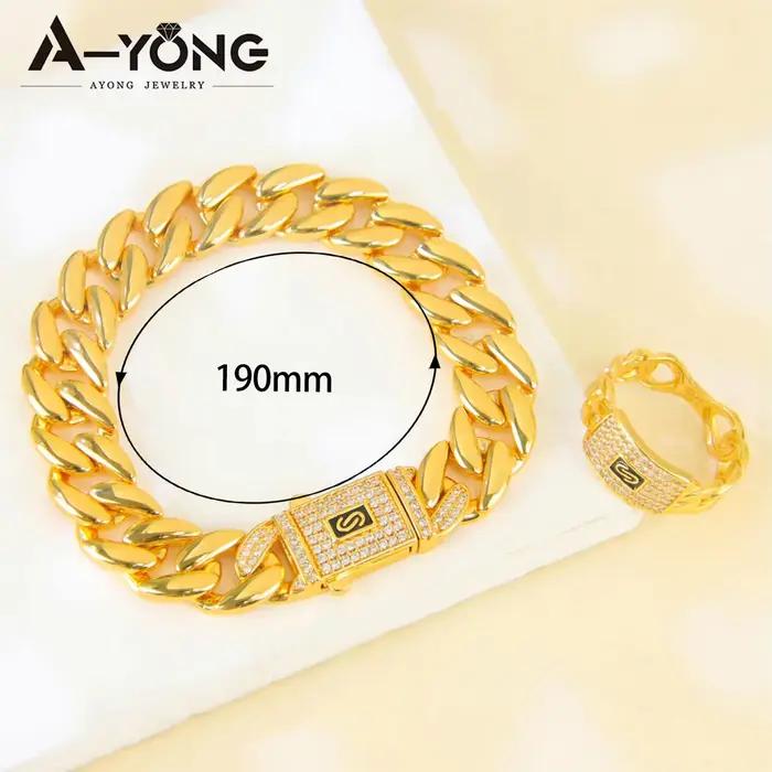 Parure de bijoux en zircone plaquée or 24 carats style italien et hip hop pour femmes arabes occasions spéciales et fêtes