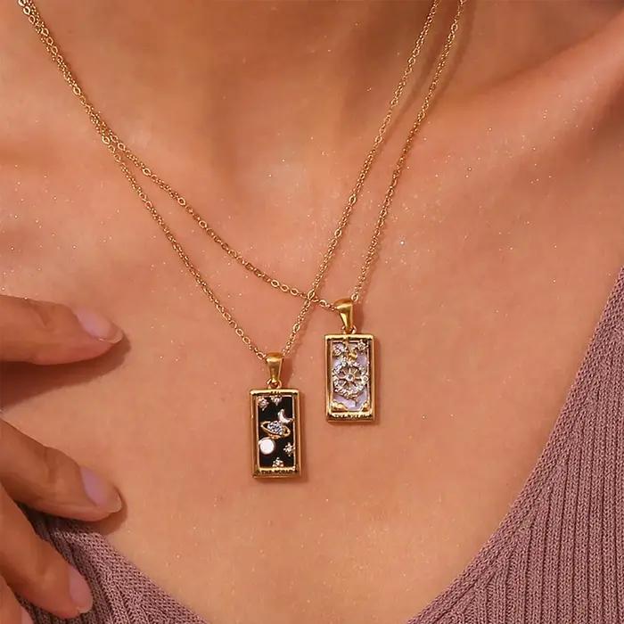 Collier Tarot avec pendentif étoile en zircone cubique plaqué or acier inoxydable pour homme et femme occasions spéciales