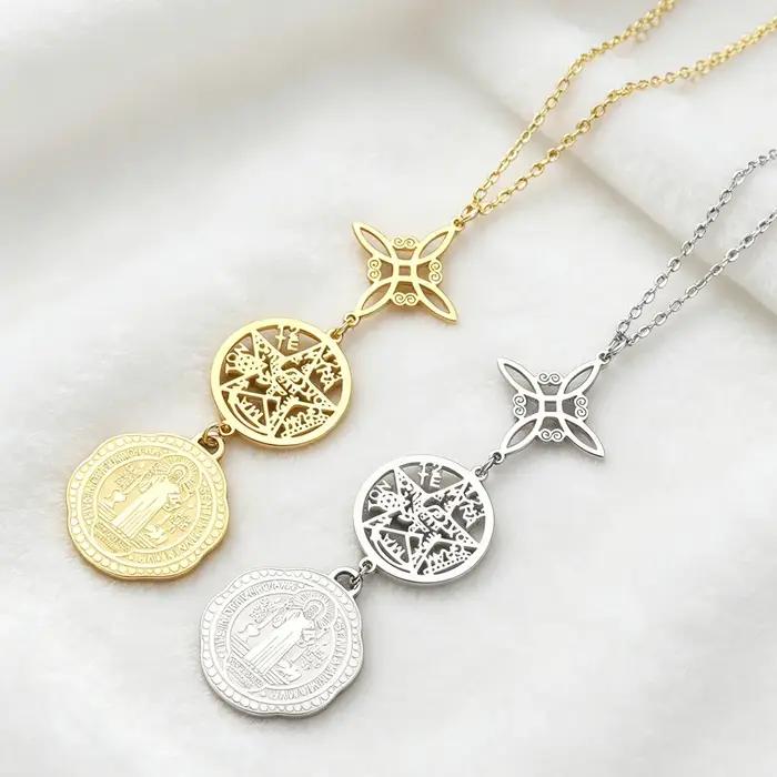 Collier triple protection avec symboles mystiques en acier inoxydable pour homme et femme occasions spéciales et protection spirituelle
