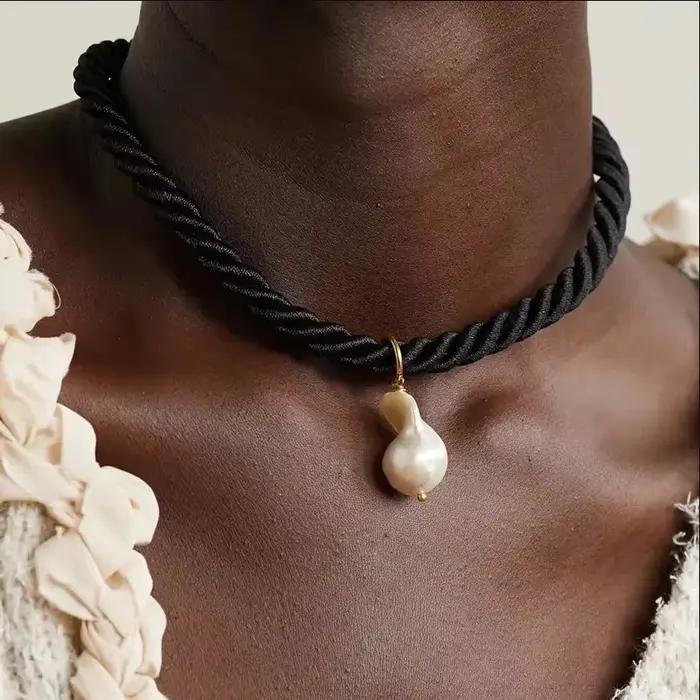 Collier pendentif en perles baroques naturelles pour hommes et femmes