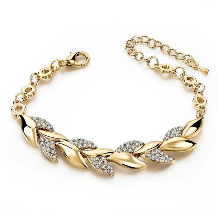 Bohème 925 argent Sterling or tressé feuilles cristal réglable bracelet et bracelets pour femmes filles fête de mariage bijoux cadeaux