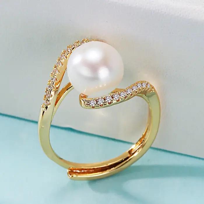 Bague de mariage en or véritable 14k avec perles naturelles blanches pour femmes, idéale pour les occasions spéciales, certifiée, redimensionnable