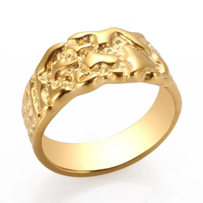 Bague Pépite Vintage en acier inoxydable plaquée or pour femmes et hommes, cadeau idéal pour mariages, anniversaires et occasions spéciales