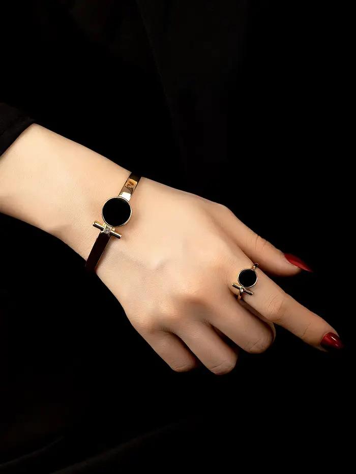 Bracelet et bague en alliage de zinc plaqué or avec motif géométrique élégant pour femme occasions spéciales