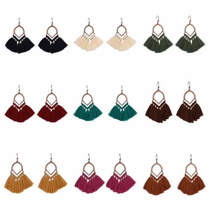 Boucles d'oreilles de mariage à franges bohèmes multicolores pour femmes
