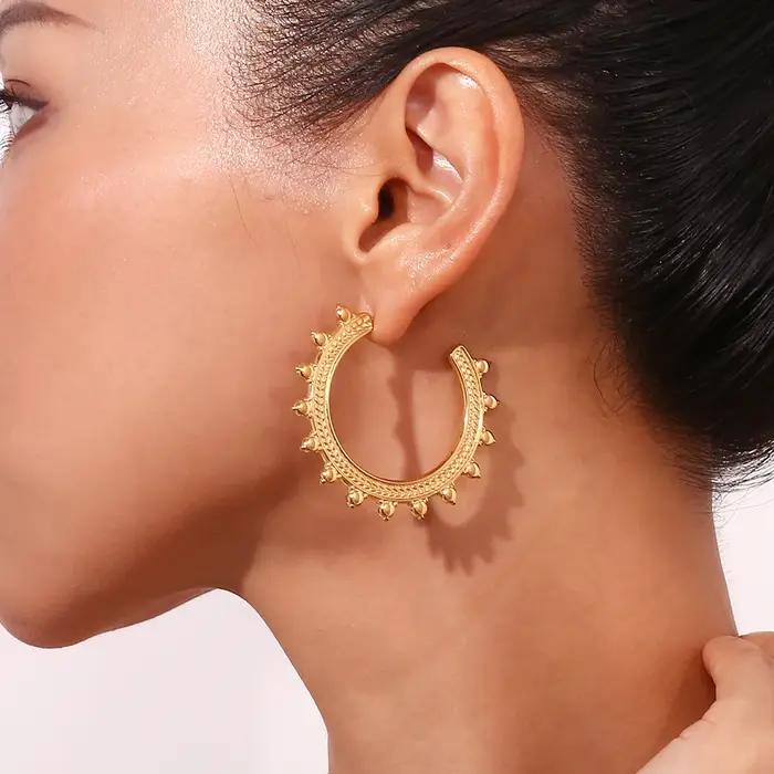 Boucles d'oreilles créoles en acier inoxydable et titane avec motif oreille de blé pour femmes occasions spéciales