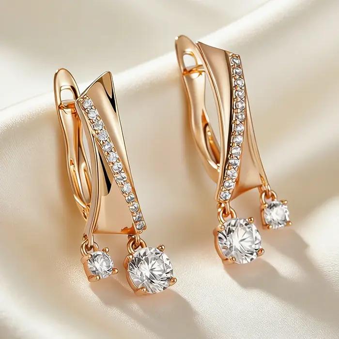 Kinel Nouvelle Tendance Boucles d'oreilles pendantes couleur or rose 585 pour femme