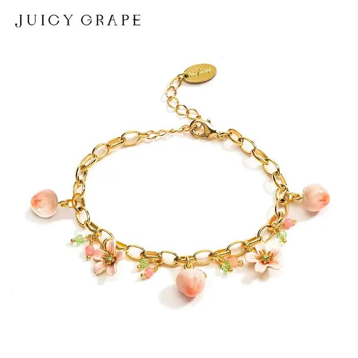 Bracelet Pêche et Fleur de Pêche Style Français Original en Or Plaqué pour Femmes Occasions Spéciales