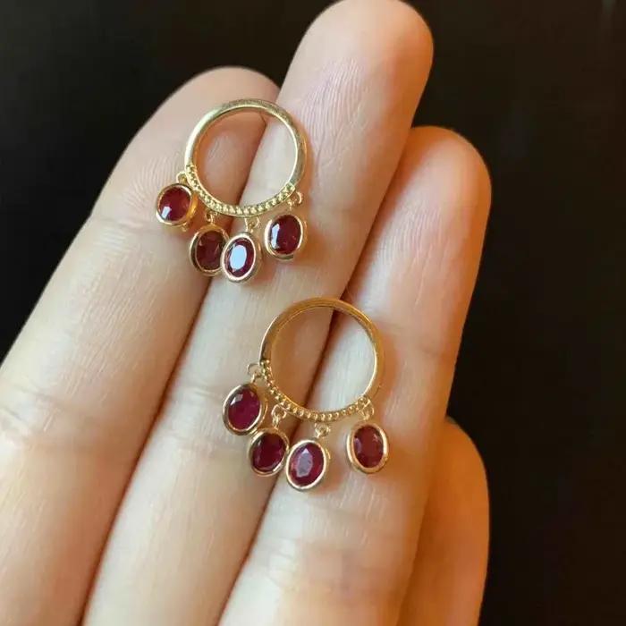 Boucles d'oreilles à pampilles circulaires en pierres précieuses rouges pour femmes, style Vintage, breloque créative, pour banquets, bijoux de luxe légers
