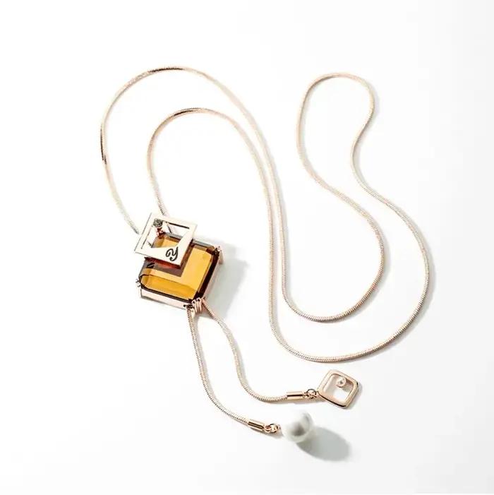 Mode Collier Femme gris longs colliers et pendentifs en cristal pour femmes Collier de déclaration r