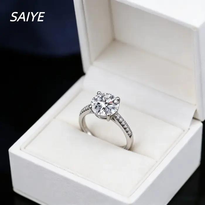 Bague classique en argent sterling 925 avec diamant moissanite rond à 4 griffes, solitaire, pour fiançailles et mariage, pour femme