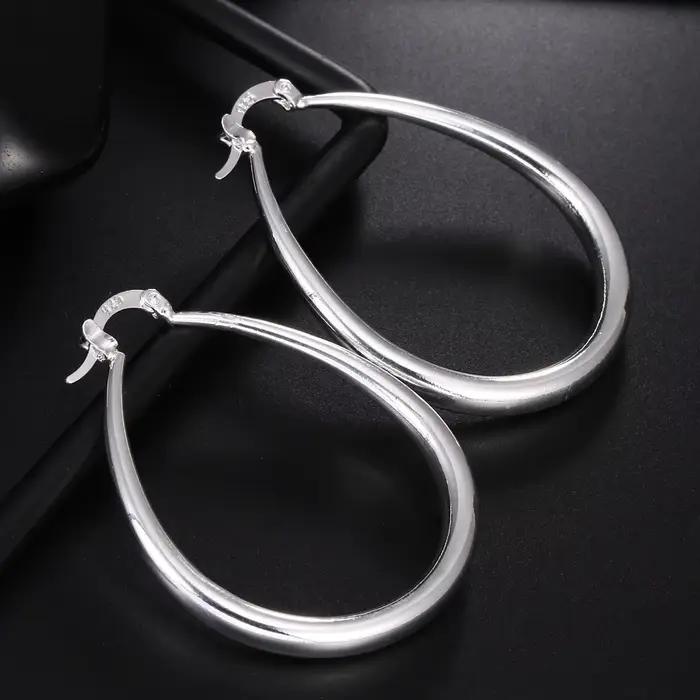 Boucles d'oreilles en argent Sterling 925 pour femmes, grand cercle lisse de 41MM, accessoires de fête de mariage, bijoux cadeaux de noël