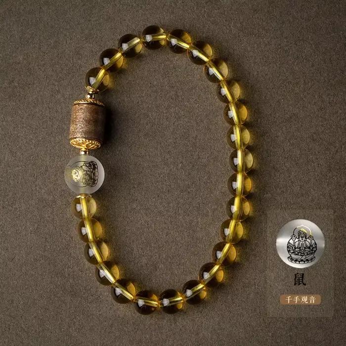 Bracelet bouddha du zodiaque Citrine brésilienne naturelle pour hommes et femmes, très Transparent a