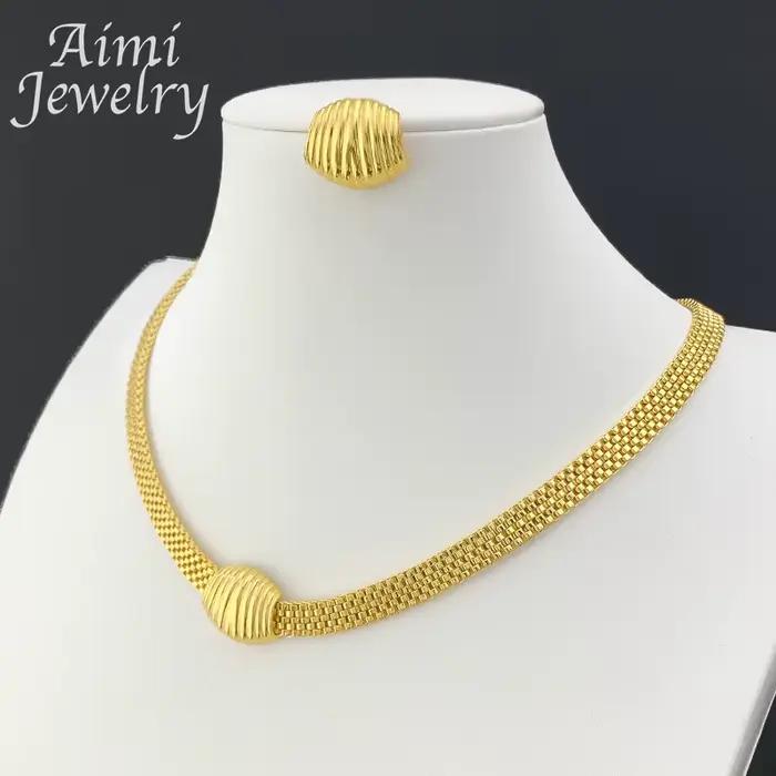 Collier boucles d'oreilles Bracelet ensembles Simple plaqué or ensemble de bijoux pour femmes ensemble de bijoux italiens mariage de mariée cadeau de fête africaine