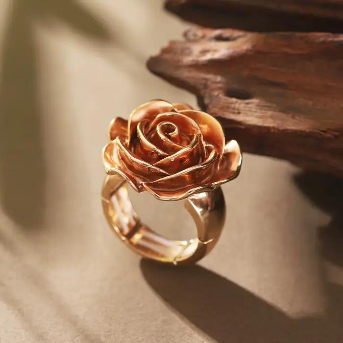 Cring Coco Rose Bague en Émail pour Femme, Breloque Élégante, Plante Réglable, Bijoux à la Mode, Cad