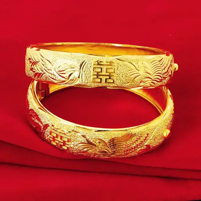 Bracelet ouvert en or jaune 14 carats pour patients, document classique, bracelet, fête de Léon, mariage, fiançailles, bijoux cadeaux