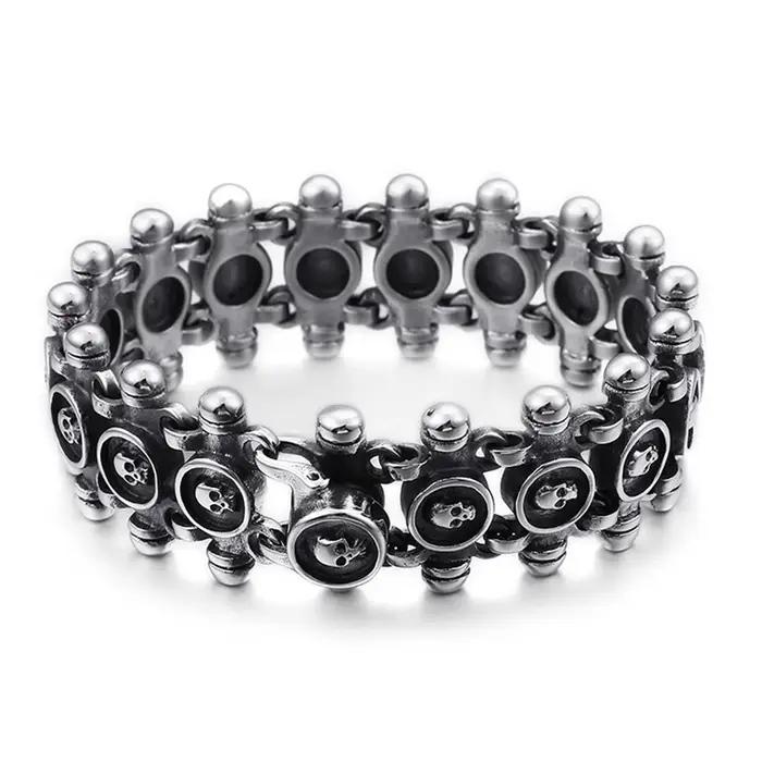 Bracelet Chaîne Tête de Mort Unisexe Vintage Punk Biker Gothique Halloween Talisman Porte-Bonheur Rock Acier Inoxydable Bijoux Cadeaux Dropshipping