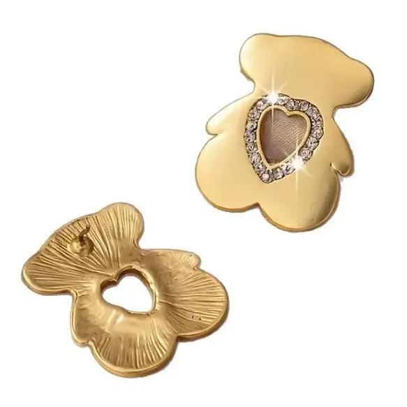 Boucles d'oreilles délicates et mignonnes en forme d'ours avec cœur creux incrusté de diamants, tendance, décontractées, polyvalentes, idéales pour offrir, en alliage de zinc