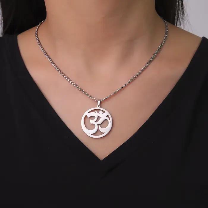 Ensemble collier et bracelet Dawapara Aum Om Ohm avec symboles sanskrits, pendentifs de guérison hindoues, bijoux spirituels en acier inoxydable