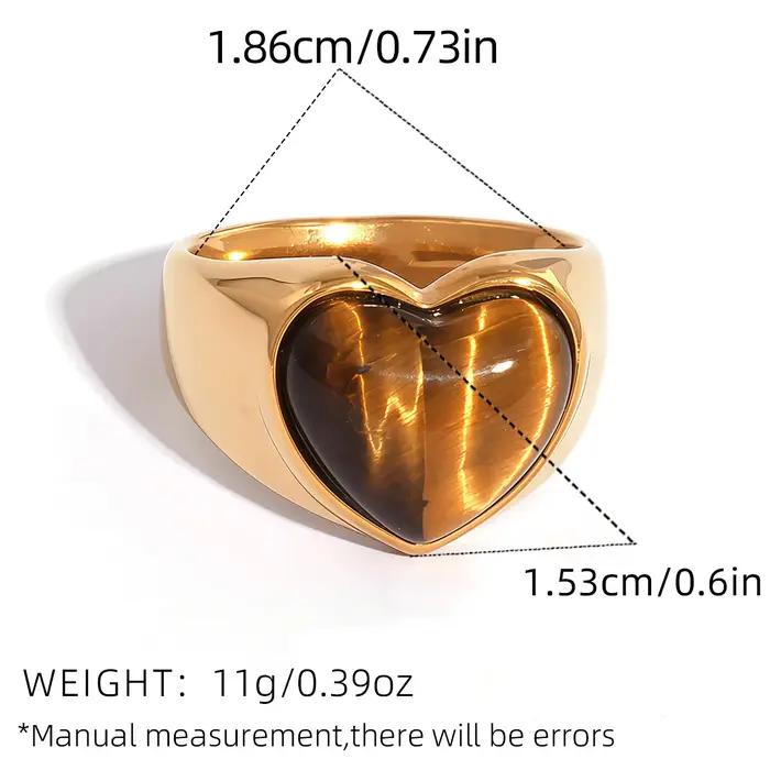 Bague ovale en pierre marron et acier inoxydable pour femmes