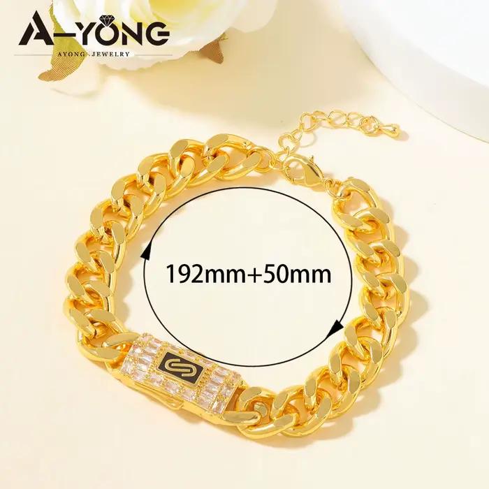 Bracelet Hip Hop de Luxe Dubaï Plaqué Or 21 carats Zirconium Italien Bracelets Cubains Tendance Bijo