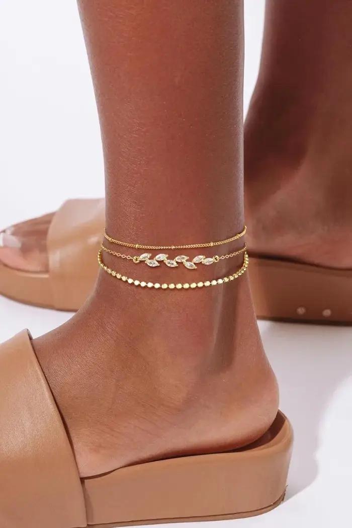 Bracelet de cheville Bohème Plaqué Or 14 Carats Perles Acier Inoxydable Géométrique Pour Fête Mariage Anniversaire Saint Valentin