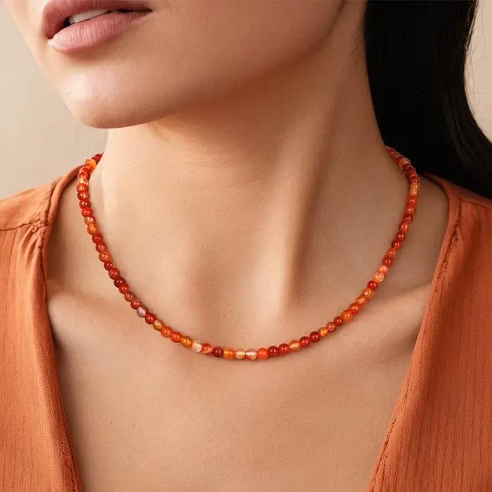 Colliers bohème en cornaline de 4mm, perles rondes pour femmes et hommes, quartz Rose, œil de tigre, améthystes, ras du cou, bijoux d'amitié