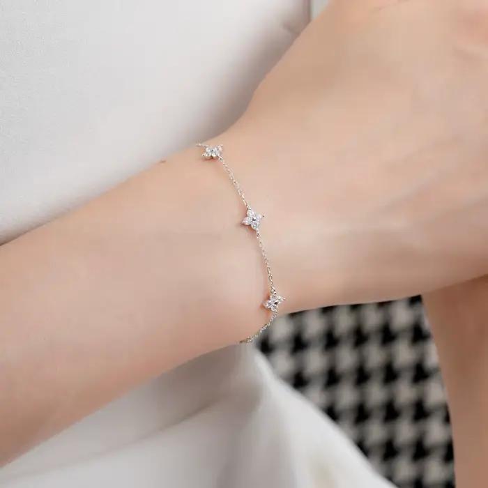 Bracelet trèfle à quatre feuilles en zircone cubique plaqué argent 925 pour femmes