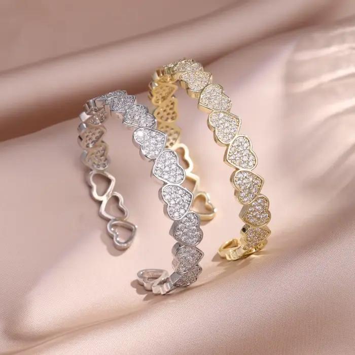 Yupsk luxe Buling zircone Bracelet ouvert en forme de coeur pour les femmes personnalisé Hip-hop Rock mode poignet bijoux