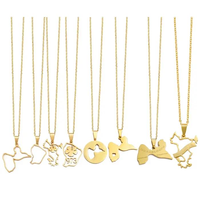 Collier pendentif carte de la Guyane française 973, Guadeloupe, Mayotte, 1 pièce, pour femme, bijoux en acier inoxydable # 593762