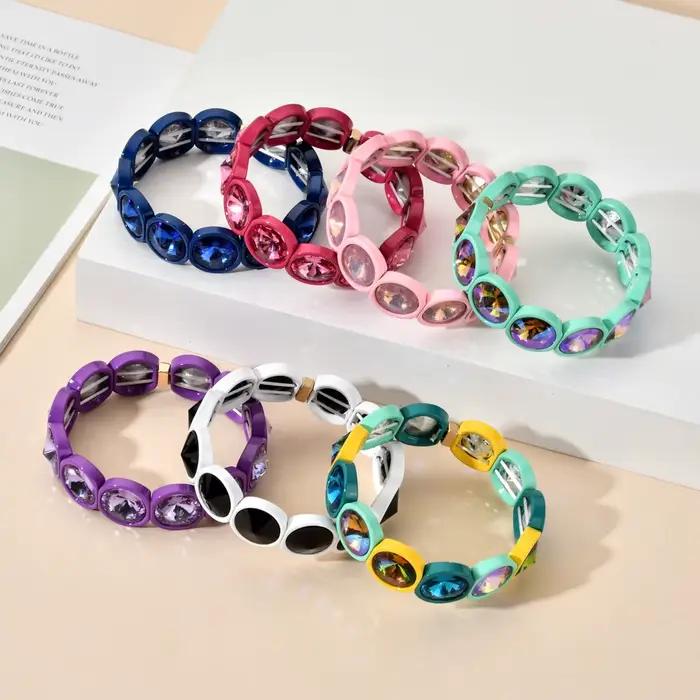 ZMZY fait à la main Vintage Boho grand cristal élastique Bracelet émail extensible manchette Bracelet arc-en-ciel carrelage perle Bracelet pour femmes bijoux