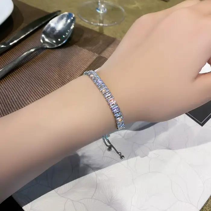 Bracelet plein de strass en acier inoxydable pour femmes, nouveau design brillant de luxe en Zircon réglable, bijoux cadeau, 2022