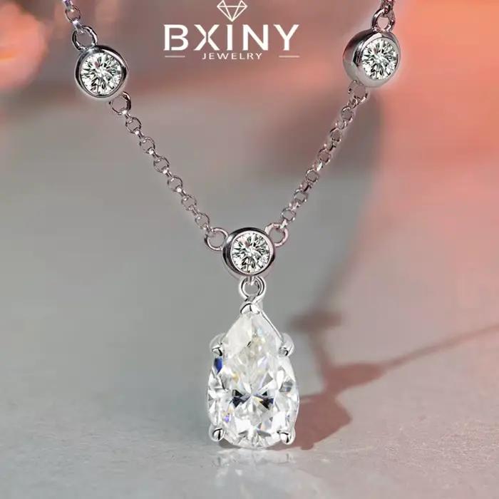 BXINY 4CT poire coupe Moissanite pendentif collier S925 argent goutte d'eau laboratoire diamant bulle cou chaîne pour les femmes bijoux fins cadeaux