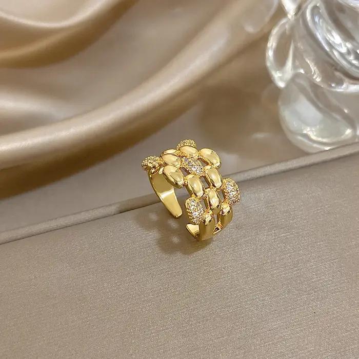 Greatera – Bracelet en cuivre épissé, chaîne ajourée, combinaison de bagues, Zircon cubique rempli, bijoux populaires et polyvalents pour femmes