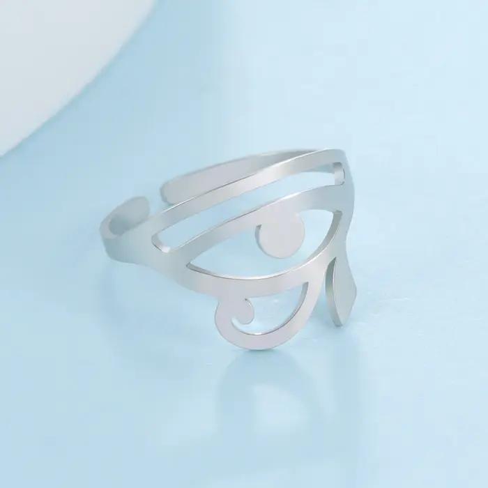 Bague Oeil d'Horus en acier inoxydable avec revêtement plaqué or pour femmes, bijou mythique, cadeau d'anniversaire, alliance symbolique pour toutes les occasions