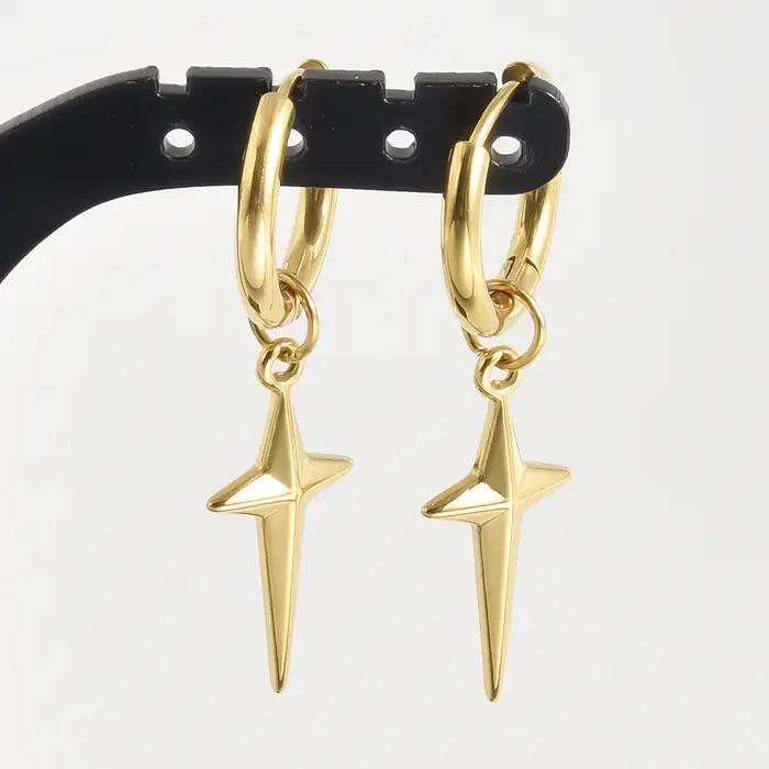 1 paire de boucles d'oreilles asymétriques soleil et lune de haute qualité, en acier inoxydable plaqué or véritable, bijoux de piercing pour femmes et hommes, cadeau tendance