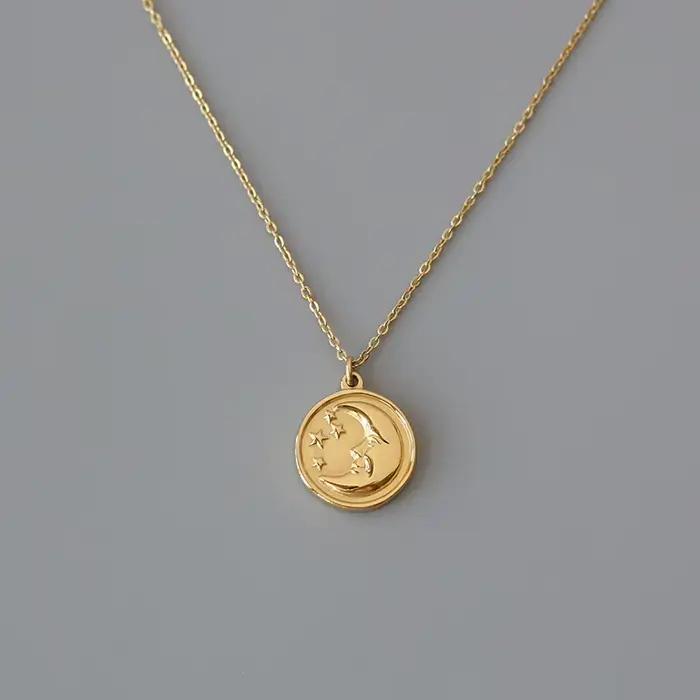 Amaiyllis-Collier ras du cou en or 18 carats pour femme, croissant de lune, étoile, rond, clavicule, pendentif, pièces de monnaie, breloque, bijoux Boho