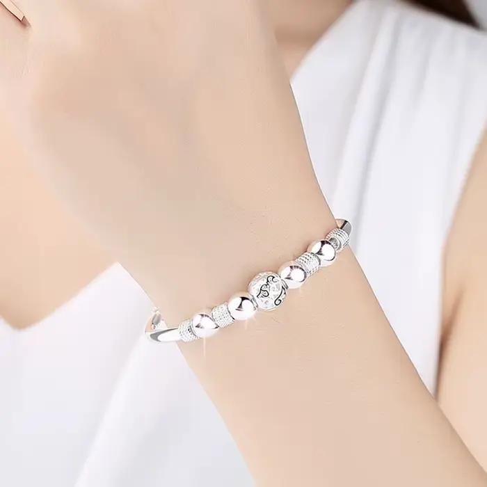Bracelets à breloques en argent Sterling 925 pour femmes, bijoux fins de luxe originaux réglables en perles porte-bonheur, pour fête de mariage