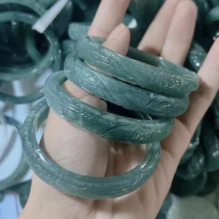 Bracelet en jadéite naturelle de qualité A, motif dragon et phénix sculpté, texture glace, bijou 3D unique, cadeau haut de gamme pour femme