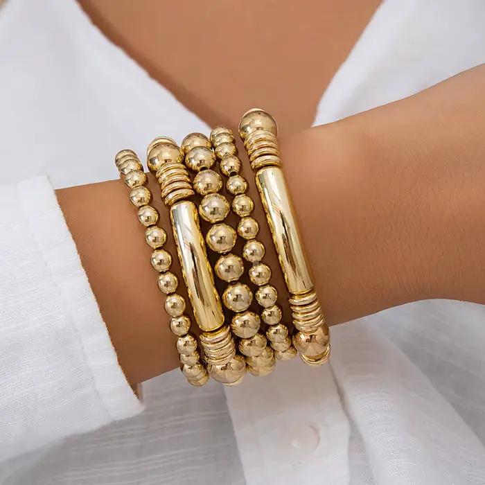 Bracelets Punk exagérés en chaîne à grande boule pour femmes et hommes, Vintage, grosses perles rondes, bracelet élastique Grunge, bijoux de Couple Steampunk pour hommes