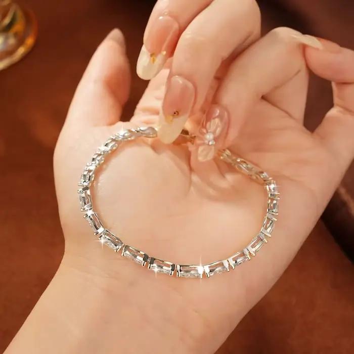 Rrjzz – Bracelet en moissanite de luxe pour femme, coupe marquise, couleur D, 3x6mm, 7 pouces (17,8 cm), chaîne, bijoux de fiançailles, cadeaux