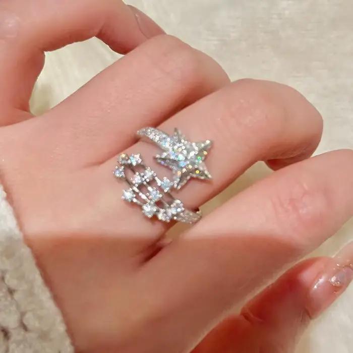 Bagues étoiles créatives incrustées de diamants pour femmes